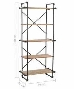 vidaXL Bookcase Solid Firwood and Steel 80x42x180 cm