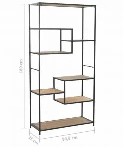 vidaXL Bookcase Solid Firwood and Steel 90.5x35x180 cm