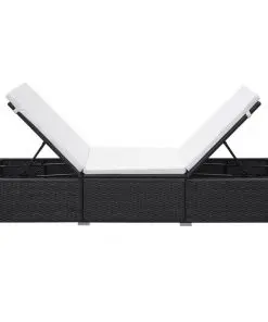 vidaXL Sun Lounger with Cushion Poly Rattan Black