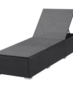 vidaXL Sun Lounger with Cushion Poly Rattan Black