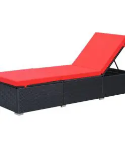 vidaXL Sun Lounger with Cushion Poly Rattan Black