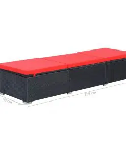 vidaXL Sun Lounger with Cushion Poly Rattan Black