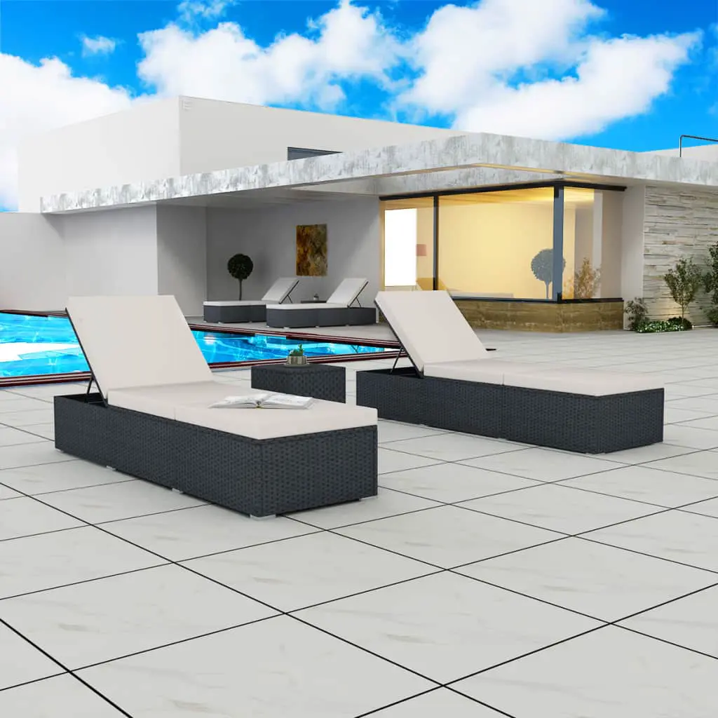 vidaXL Sun Loungers 2 pcs Poly Rattan Black