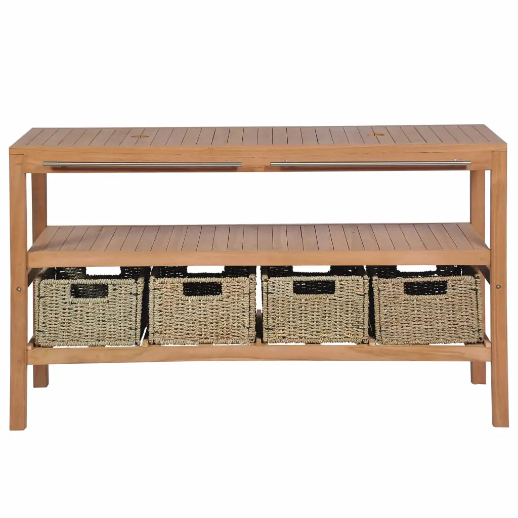 vidaXL Bathroom Vanity Cabinet with 4 Baskets Solid Teak 132x45x75 cm