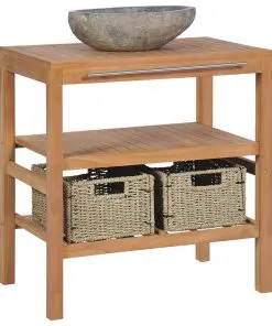 vidaXL Bathroom Vanity Cabinet Solid Teak with Riverstone Sink