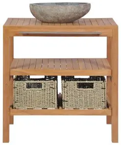 vidaXL Bathroom Vanity Cabinet Solid Teak with Riverstone Sink