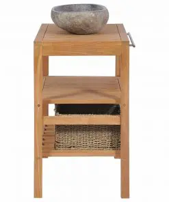 vidaXL Bathroom Vanity Cabinet Solid Teak with Riverstone Sink