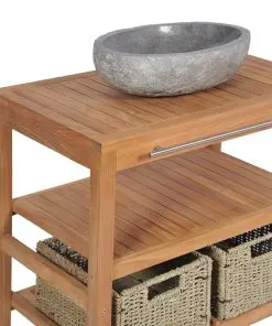 vidaXL Bathroom Vanity Cabinet Solid Teak with Riverstone Sink
