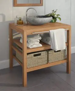 vidaXL Bathroom Vanity Cabinet Solid Teak with Riverstone Sink