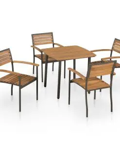 vidaXL 5 Piece Outdoor Dining Set Solid Acacia Wood and Steel