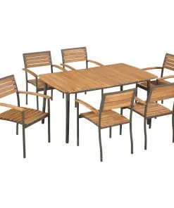 vidaXL 7 Piece Outdoor Dining Set Solid Acacia Wood and Steel