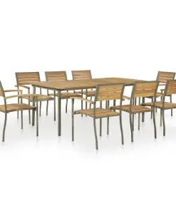 vidaXL 9 Piece Outdoor Dining Set Solid Acacia Wood and Steel