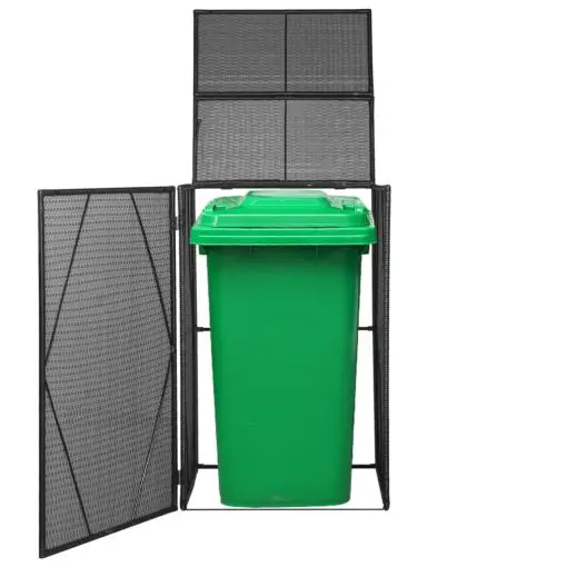 vidaXL Single Wheelie Bin Shed Poly Rattan 76x78x120 cm Black