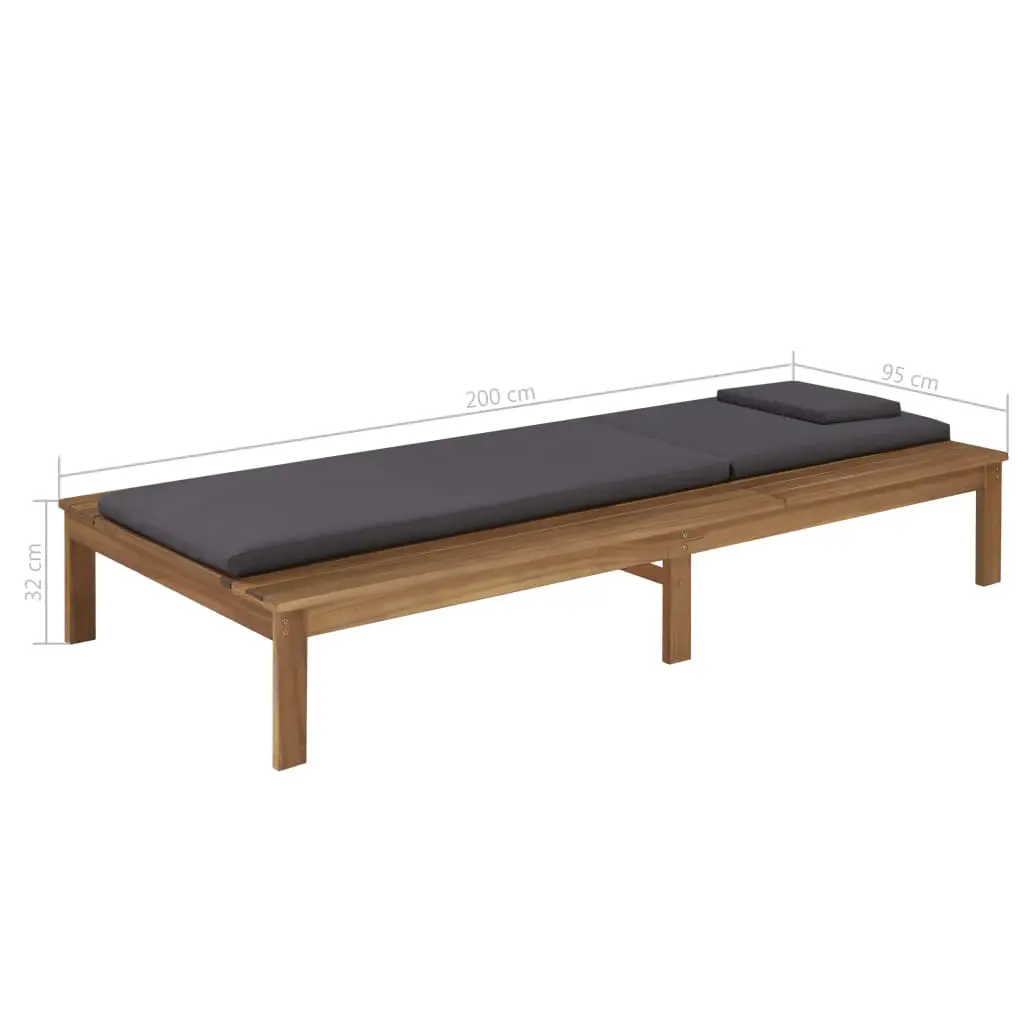 vidaXL Sun Lounger with Cushion Solid Acacia Wood