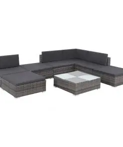 vidaXL 8 Piece Garden Lounge Set with Cushions Poly Rattan Grey