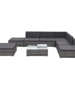 vidaXL 8 Piece Garden Lounge Set with Cushions Poly Rattan Grey