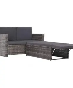 vidaXL 2 Piece Garden Lounge Set with Cushions Poly Rattan Grey