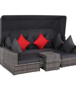 vidaXL 7 Piece Garden Lounge Set with Cushions Poly Rattan Grey