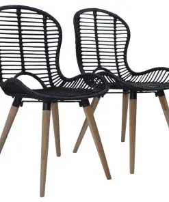 vidaXL Dining Chairs 2 pcs Black Natural Rattan