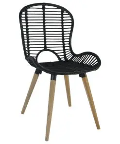 vidaXL Dining Chairs 2 pcs Black Natural Rattan
