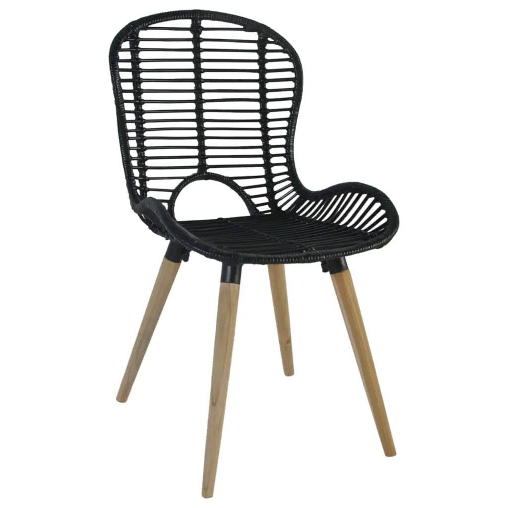 vidaXL Dining Chairs 2 pcs Black Natural Rattan