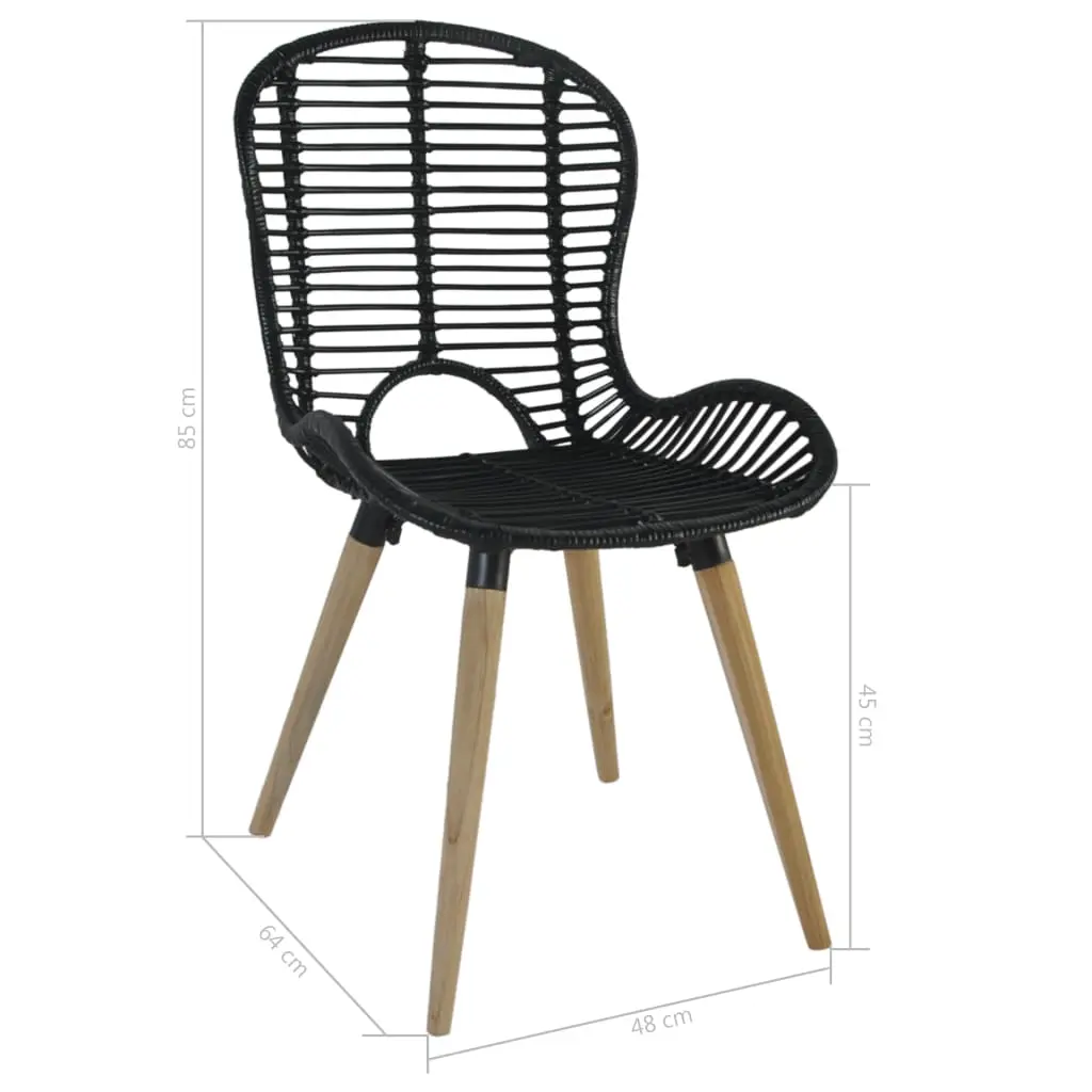 vidaXL Dining Chairs 2 pcs Black Natural Rattan