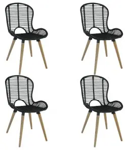 vidaXL Dining Chairs 4 pcs Black Natural Rattan