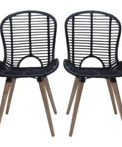 vidaXL Dining Chairs 4 pcs Black Natural Rattan