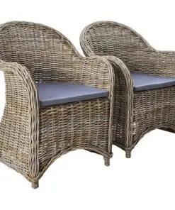 vidaXL Outdoor Chairs 2 pcs with Cushions Natural Rattan