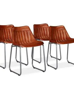 vidaXL Dining Chairs 4 pcs Brown Real Leather