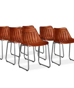 vidaXL Dining Chairs 6 pcs Brown Real Leather