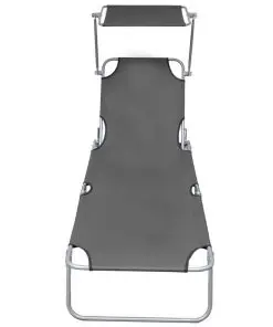 vidaXL Folding Sun Lounger with Canopy Steel Grey