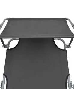 vidaXL Folding Sun Lounger with Canopy Steel Grey