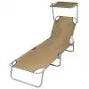 vidaXL Folding Sun Lounger with Canopy Steel Taupe