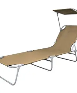 vidaXL Folding Sun Lounger with Canopy Steel Taupe