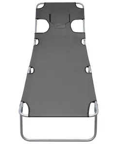 vidaXL Foldable Sunlounger with Head Cushion Adjustable Backrest Grey