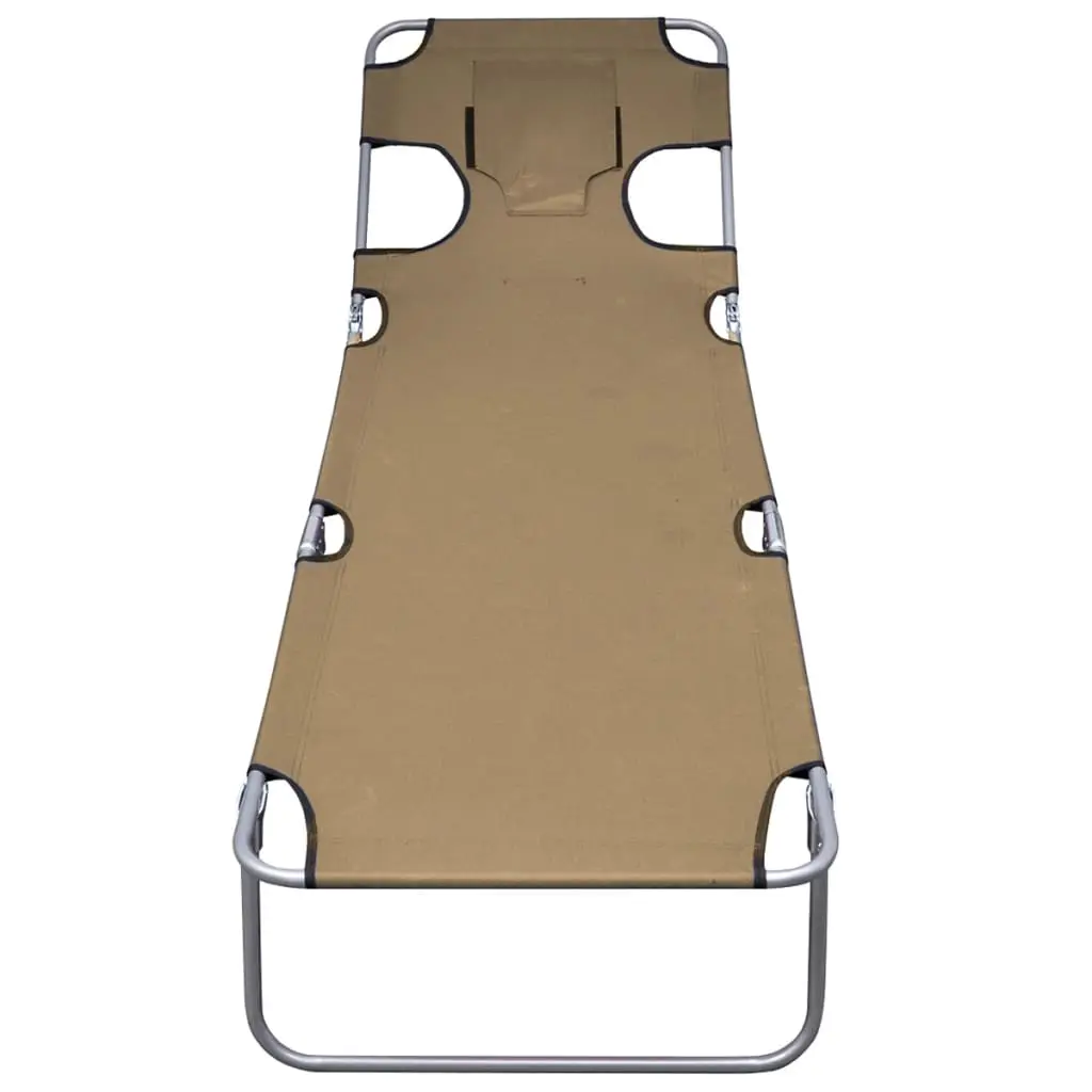 vidaXL Foldable Sunlounger with Head Cushion Adjustable Backrest Taupe