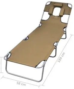 vidaXL Foldable Sunlounger with Head Cushion Adjustable Backrest Taupe