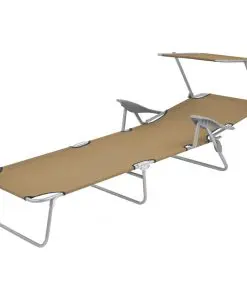 vidaXL Folding Sun Lounger with Canopy Steel Taupe