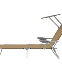 vidaXL Folding Sun Lounger with Canopy Steel Taupe