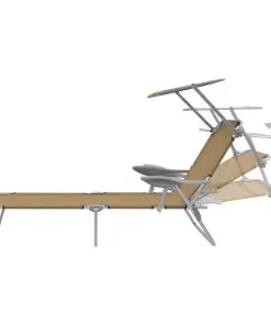 vidaXL Folding Sun Lounger with Canopy Steel Taupe