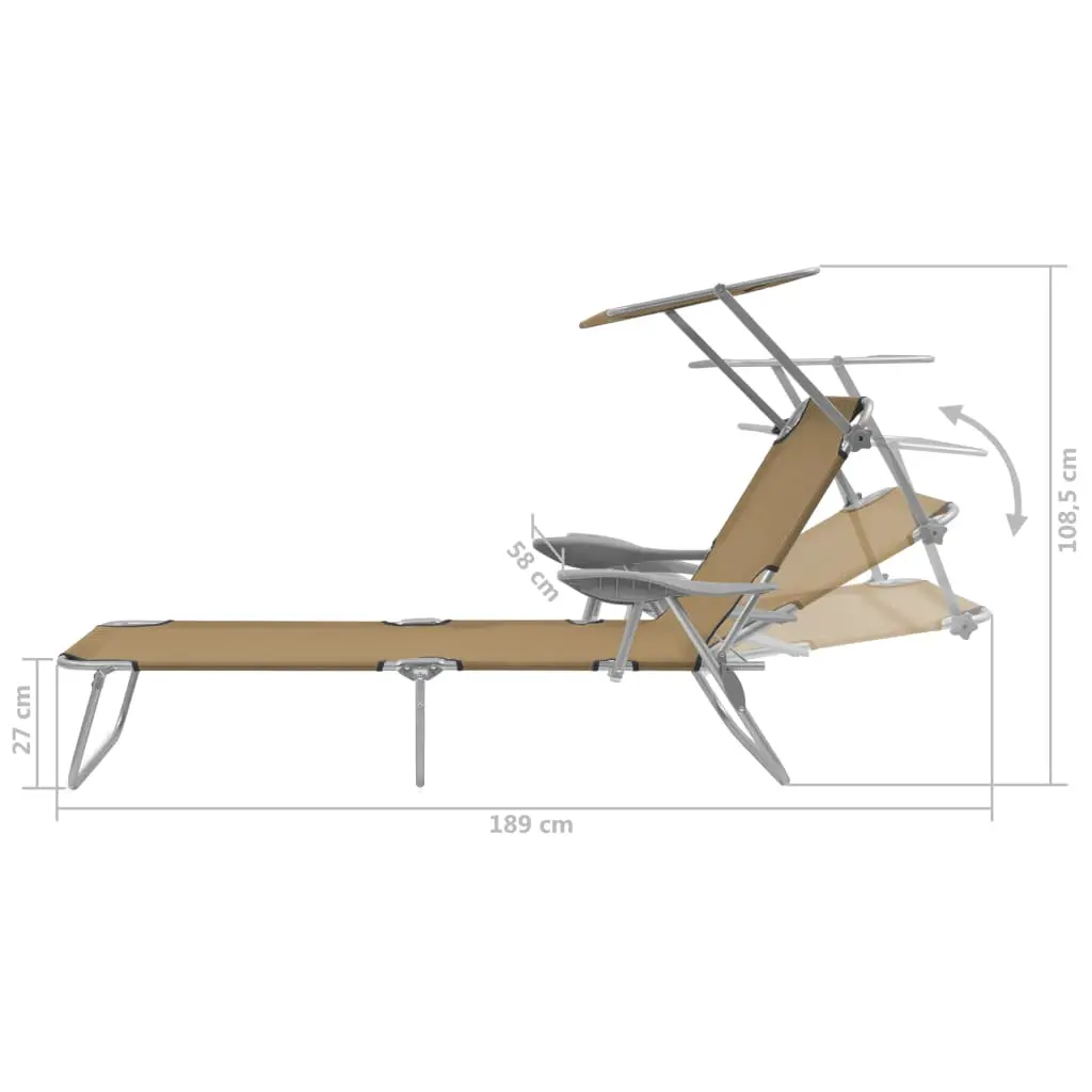 vidaXL Folding Sun Lounger with Canopy Steel Taupe