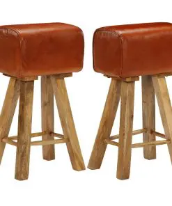 vidaXL Bar Chairs 2 pcs Real Leather and Solid Mango Wood