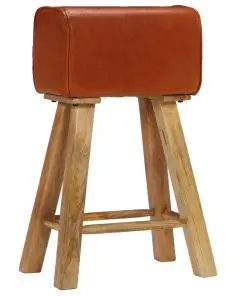 vidaXL Bar Chairs 2 pcs Real Leather and Solid Mango Wood
