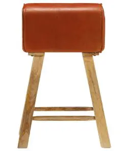 vidaXL Bar Chairs 2 pcs Real Leather and Solid Mango Wood