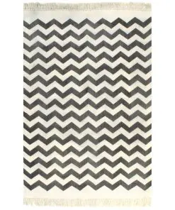 vidaXL Kilim Rug Cotton 120×180 cm with Pattern Black/White