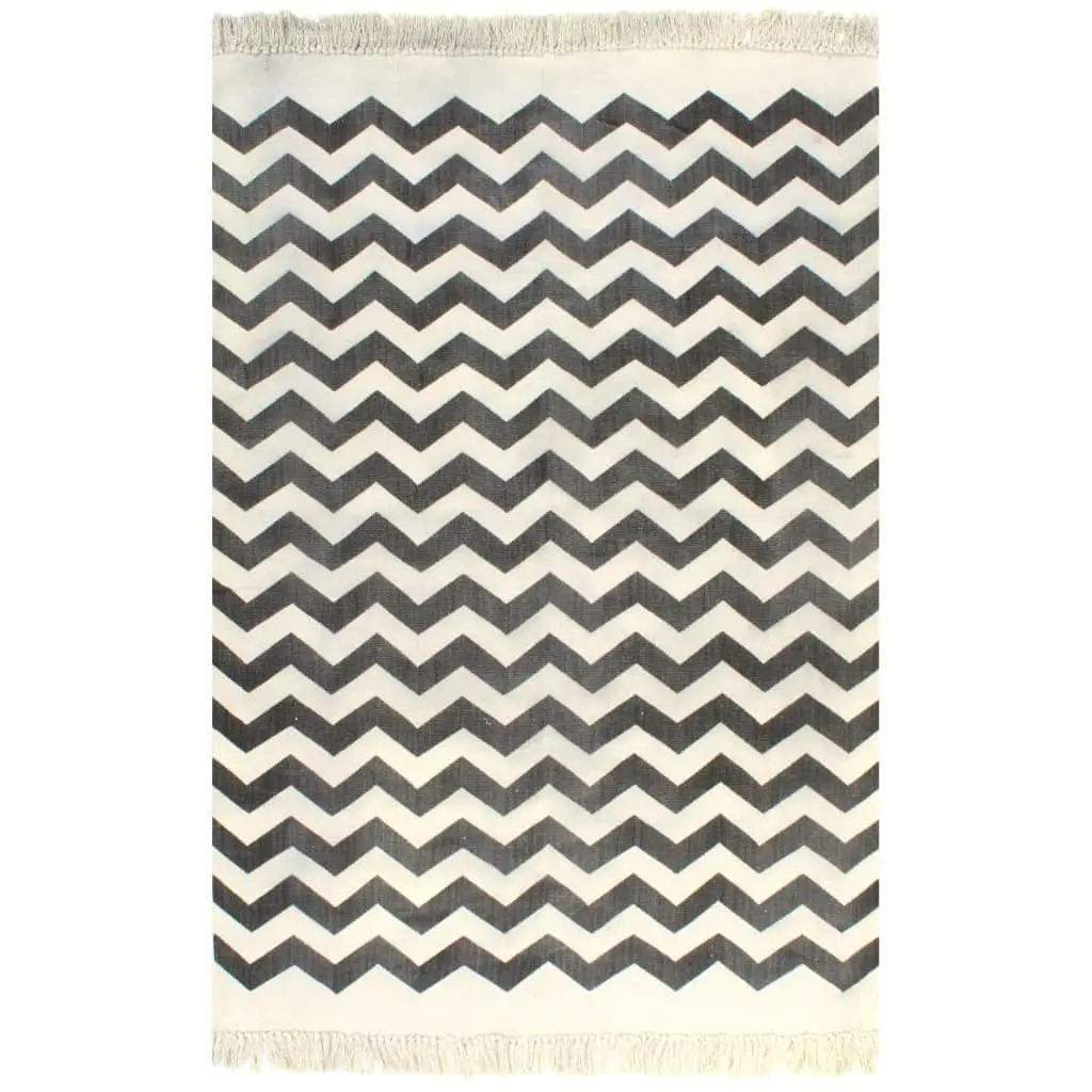 vidaXL Kilim Rug Cotton 120×180 cm with Pattern Black/White