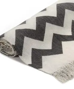 vidaXL Kilim Rug Cotton 120×180 cm with Pattern Black/White