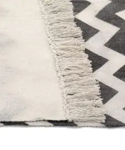 vidaXL Kilim Rug Cotton 120×180 cm with Pattern Black/White