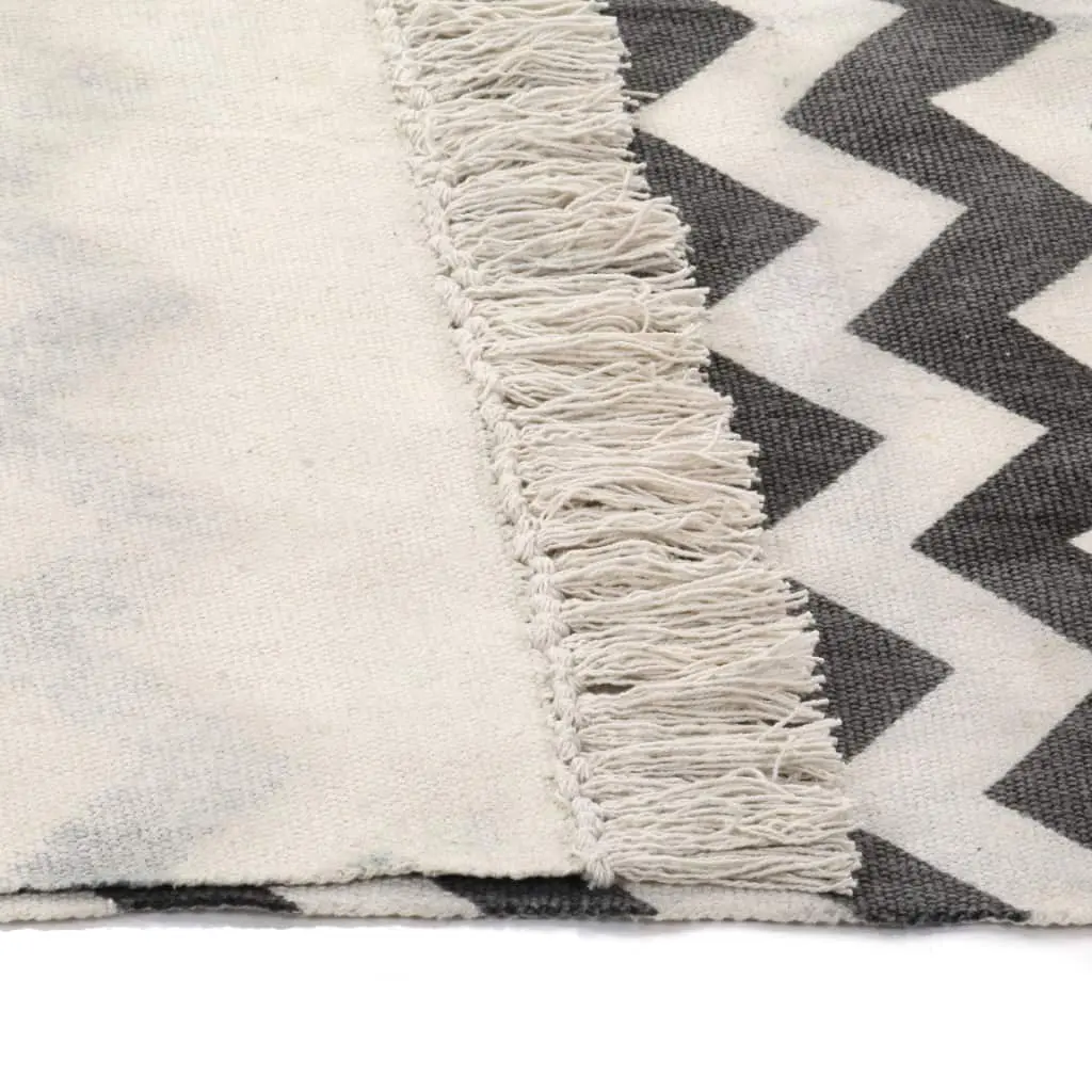 vidaXL Kilim Rug Cotton 120×180 cm with Pattern Black/White